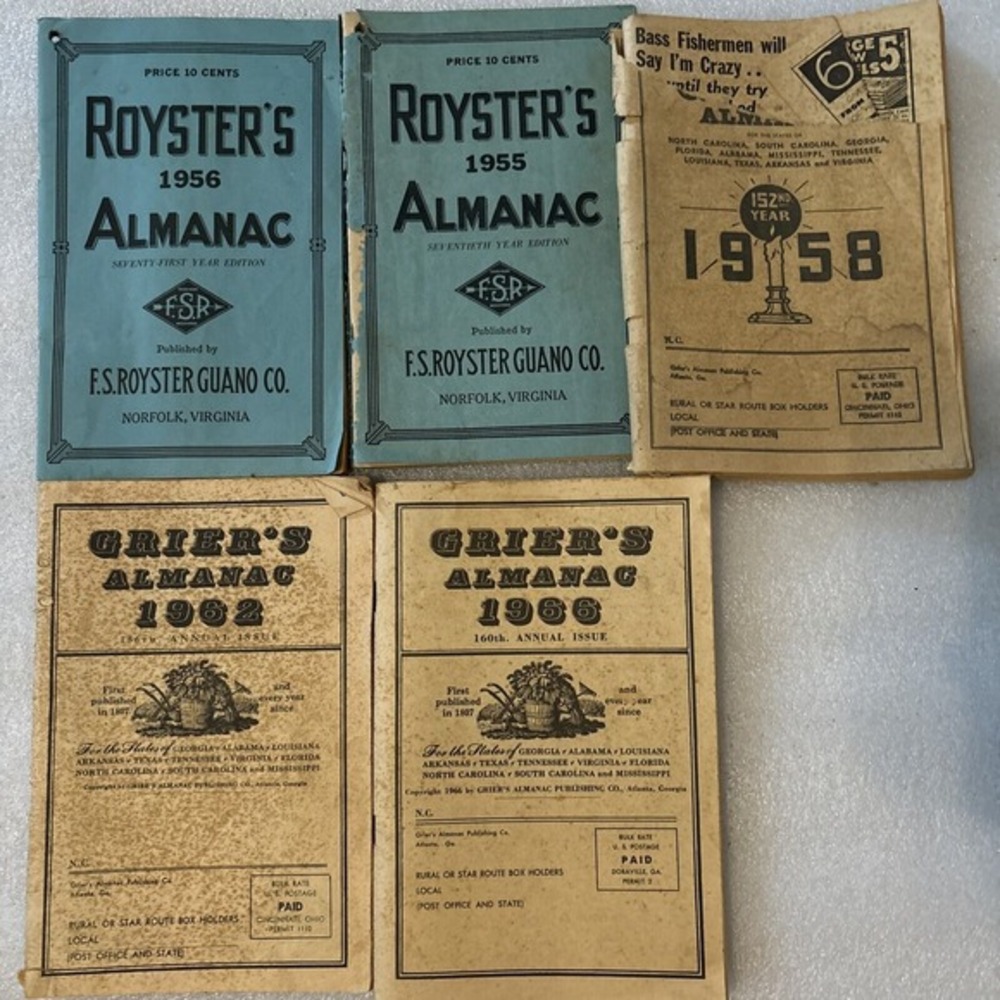 Vtg Royster's Almanac (5) Norfolk VA‎ Calendar Weather Farming Rural FSR Book
